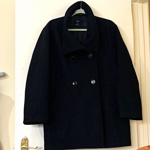 Mng women black wool pea - black, coat