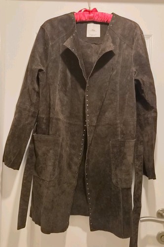 Mango dark brown suede coat - suede,