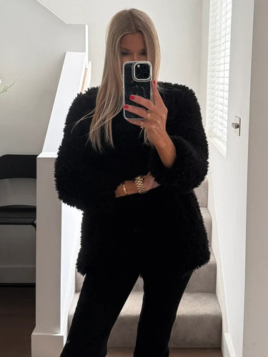 Mango womens black faux - faux, fur