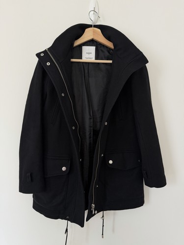 Mango black hooded wool coat - black,